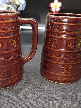 Marcrest Daisy Dot Mugs Beer Stein Stoneware Pottery Brown USA Vintage